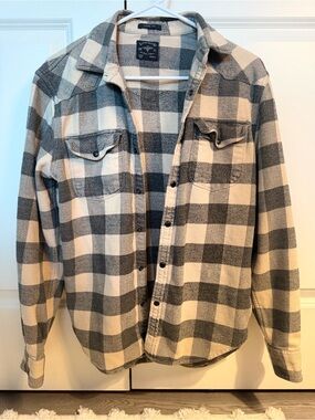 Lucky Brand Beige and Black Plaid Shirt Jacket